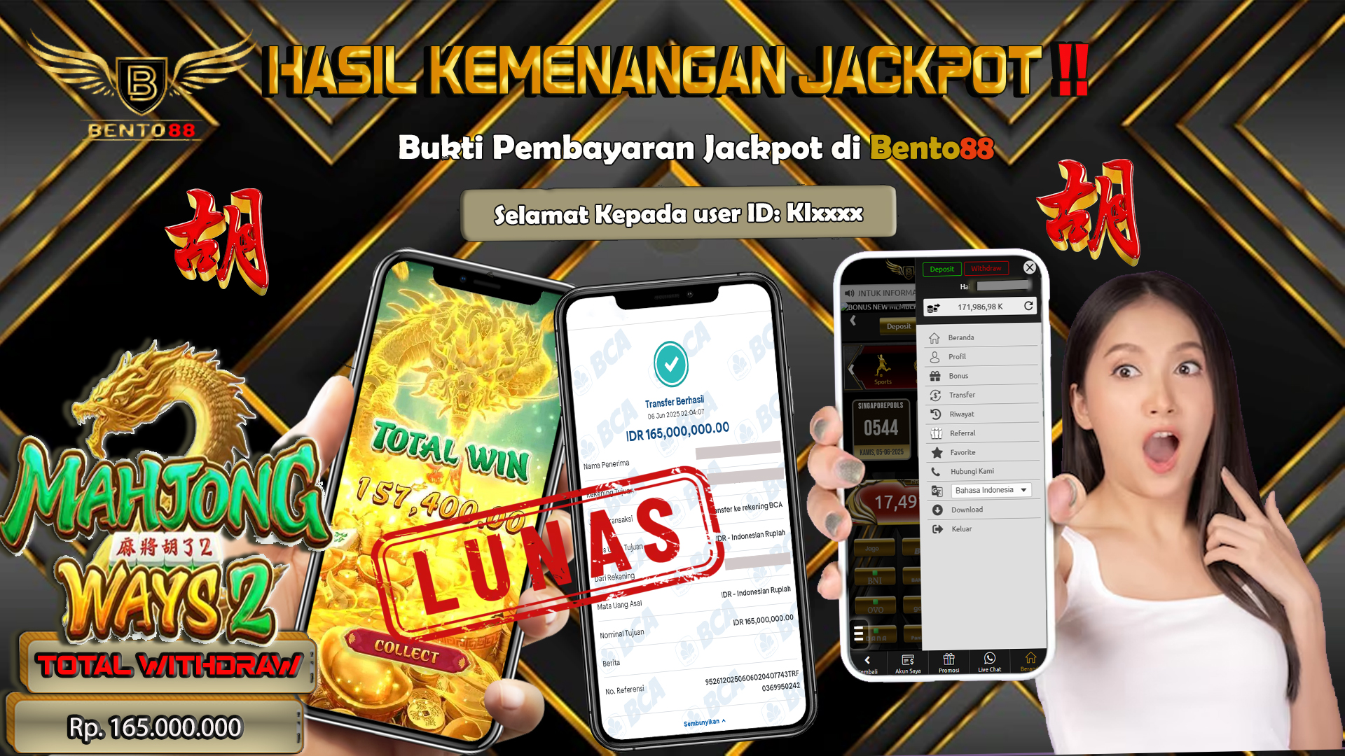 BENTO88 Jackpot Slot Rp 165,000,000 ~ Lunas