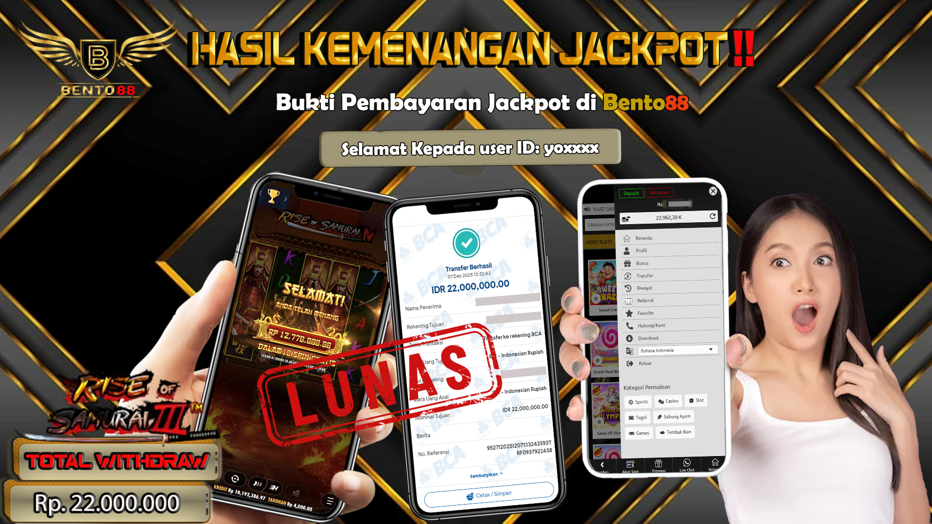 BENTO88 Jackpot Slot Rp 22,000,000 ~ Lunas