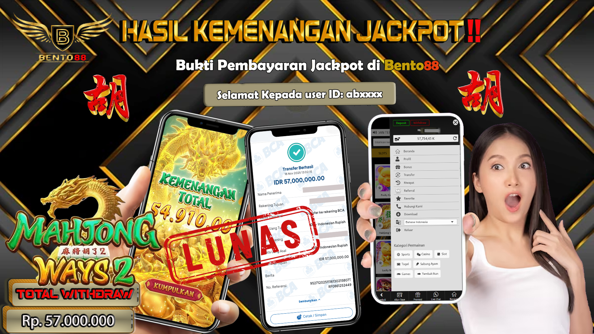BENTO88 Jackpot Slot Rp 57,000,000 ~ Lunas