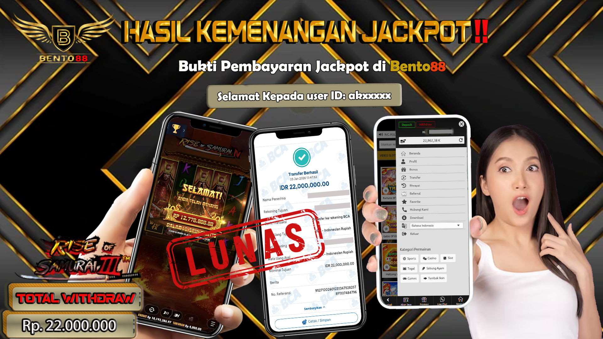 BENTO88 Jackpot Slot Rp 22,000,000 ~ Lunas
