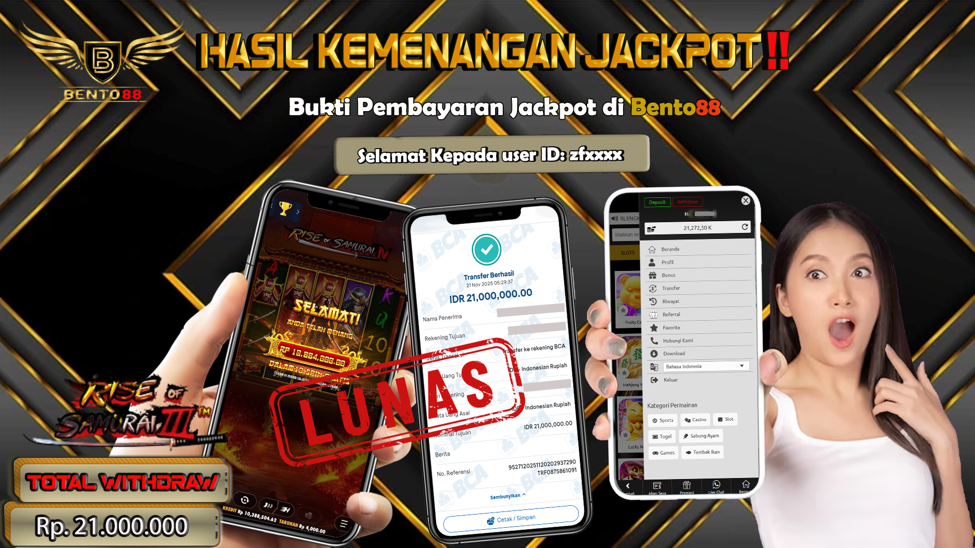 BENTO88 Jackpot Slot Rp 21,000,000 ~ Lunas