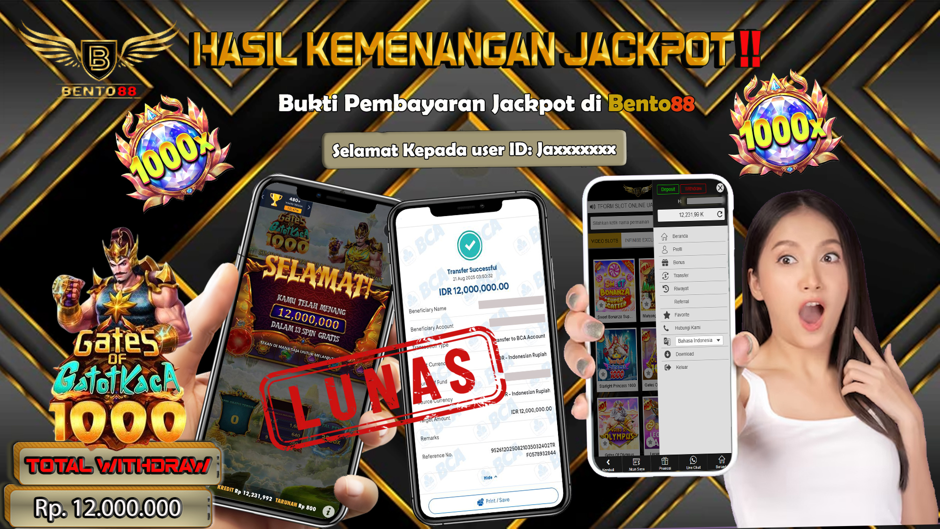 BENTO88 Jackpot Slot Rp 12,000,000 ~ Lunas