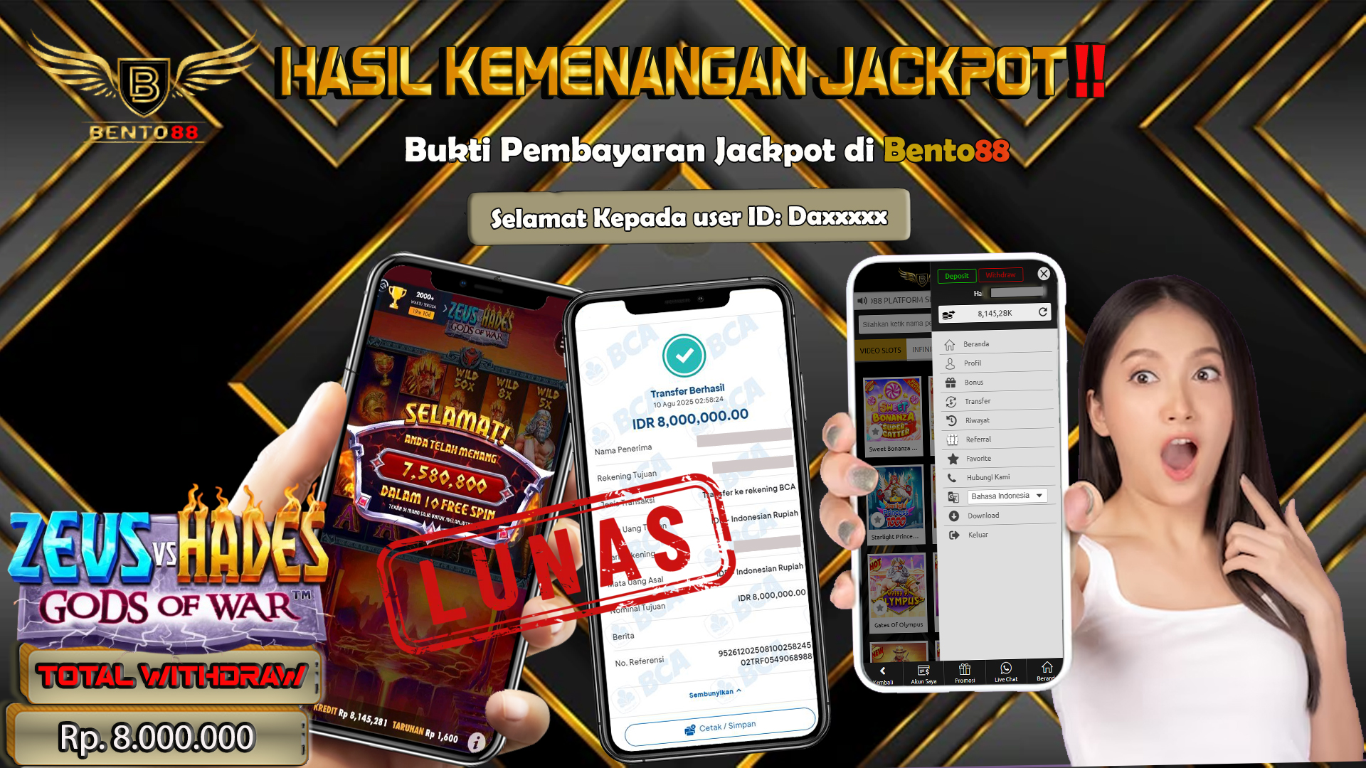 BENTO88 Jackpot Slot Rp 8,000,000 ~ Lunas